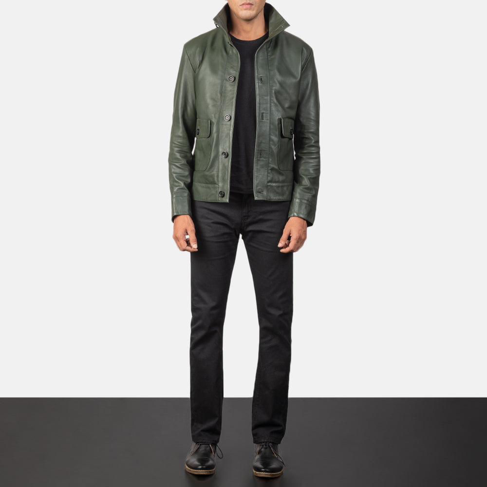 Men's Classic Clean Line Bomber Leather Jacket