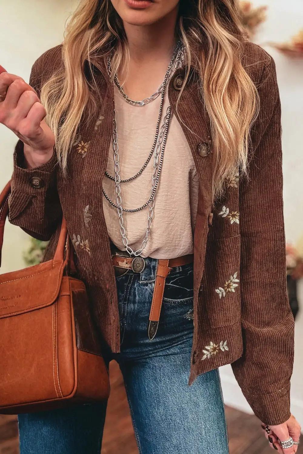 Floral Corduroy Pocket Jacket