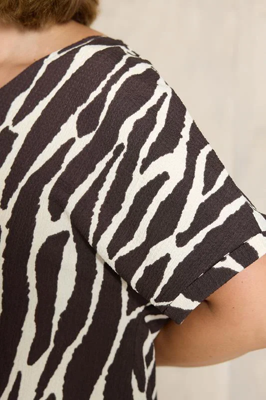 Chocolate Brown Zebra Print V-Neck Top detail 3