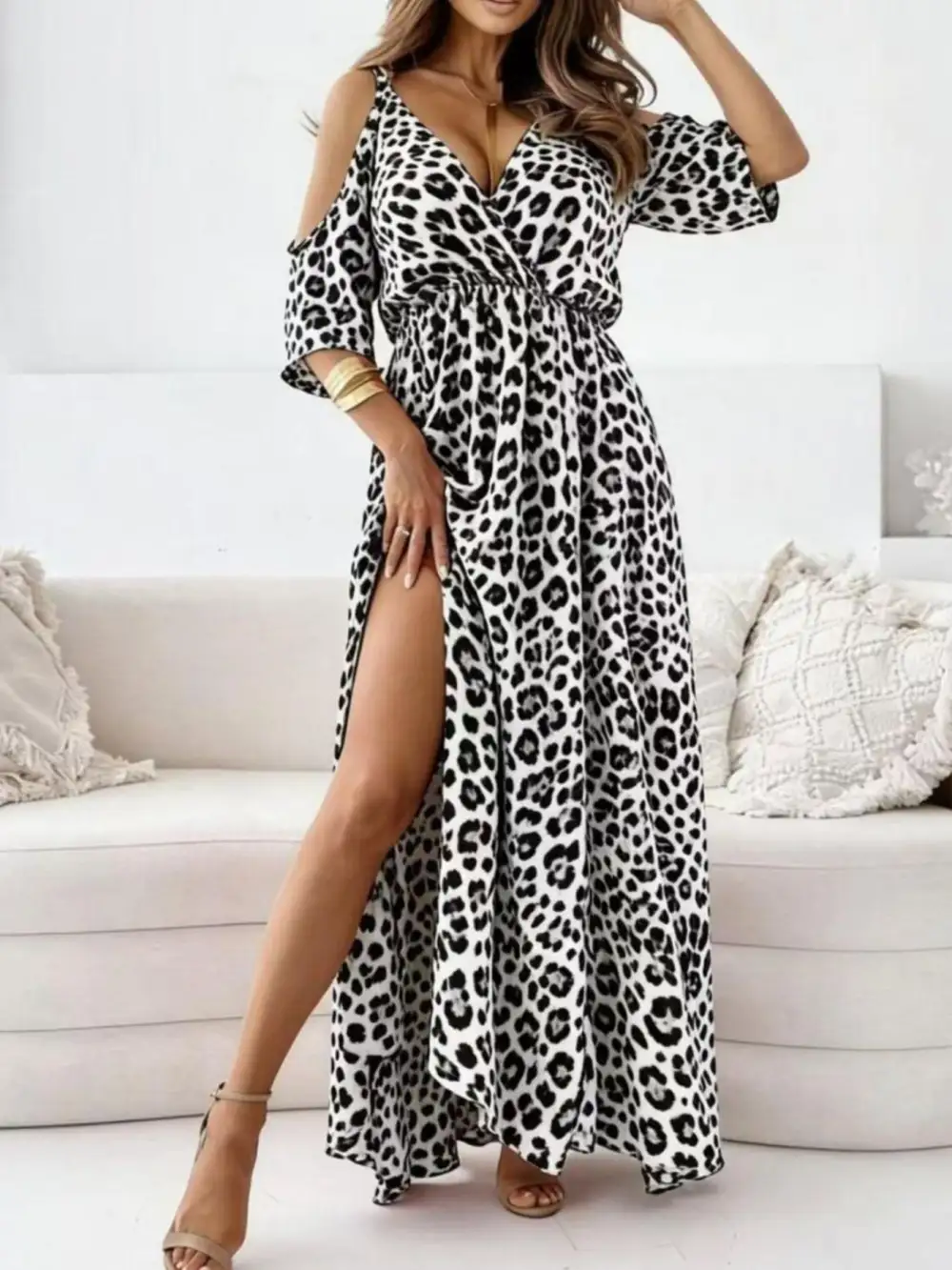 Animal Print Slit Maxi Dress