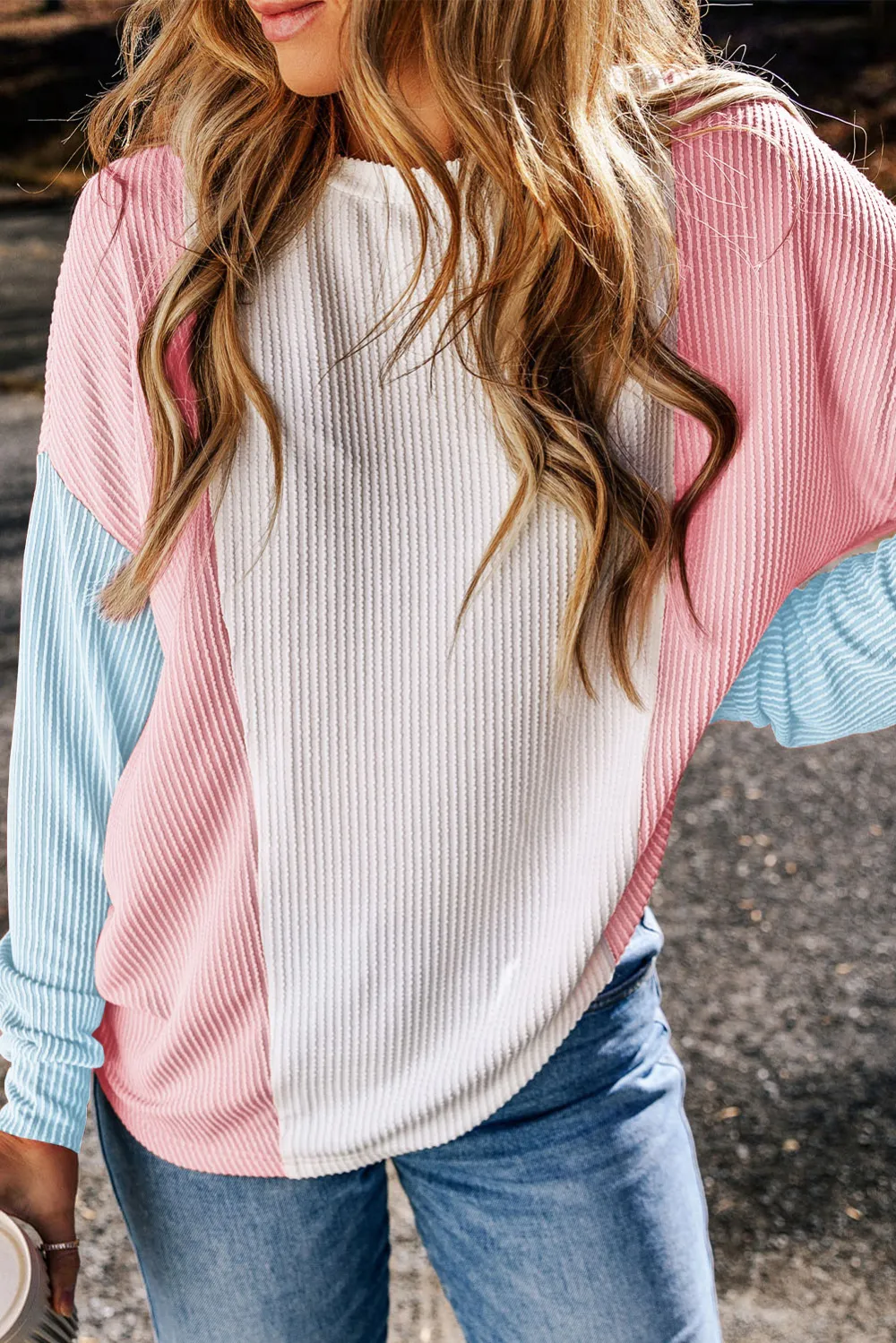 Beau Blue Block Corded Long Sleeve Top