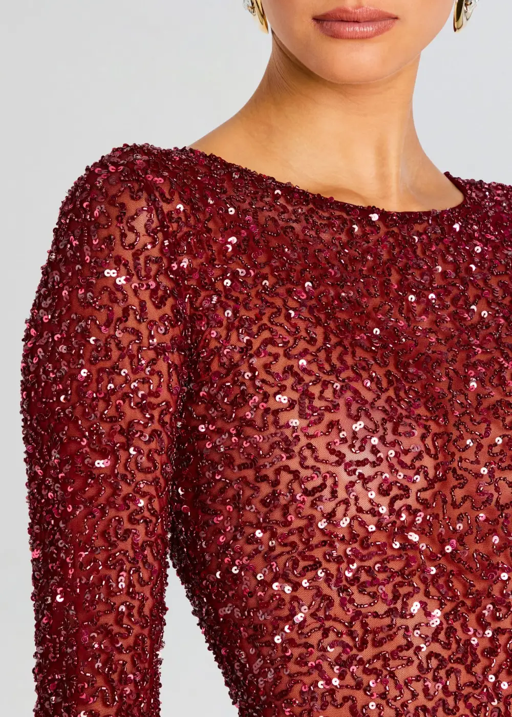 Long Sleeve Mesh Sequin Dress