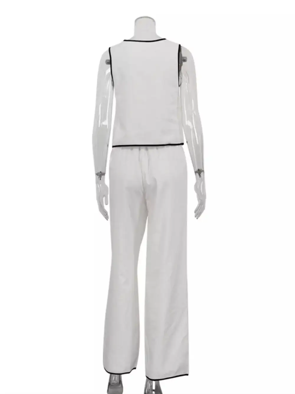 Contrast Trim Sleeveless Top and Wide Leg Pants Set