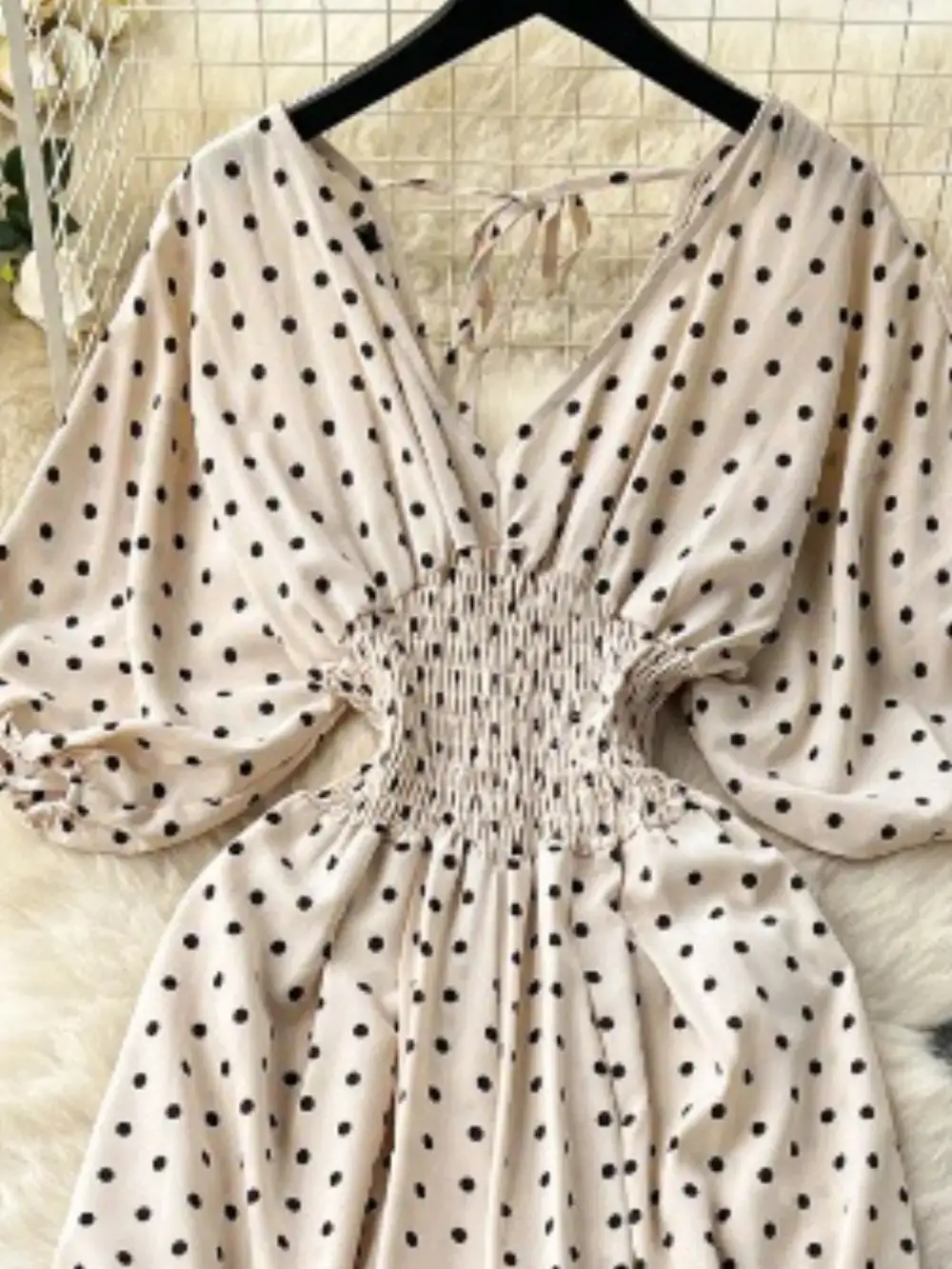 Smocked V Neck Wide Leg Jumpsuit