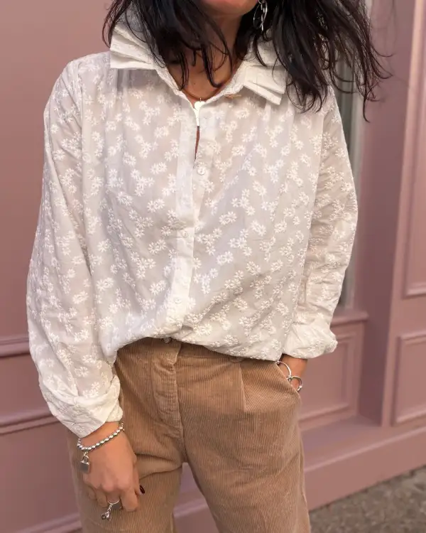 Cotton Embroidered Relaxed-Fit Blouse