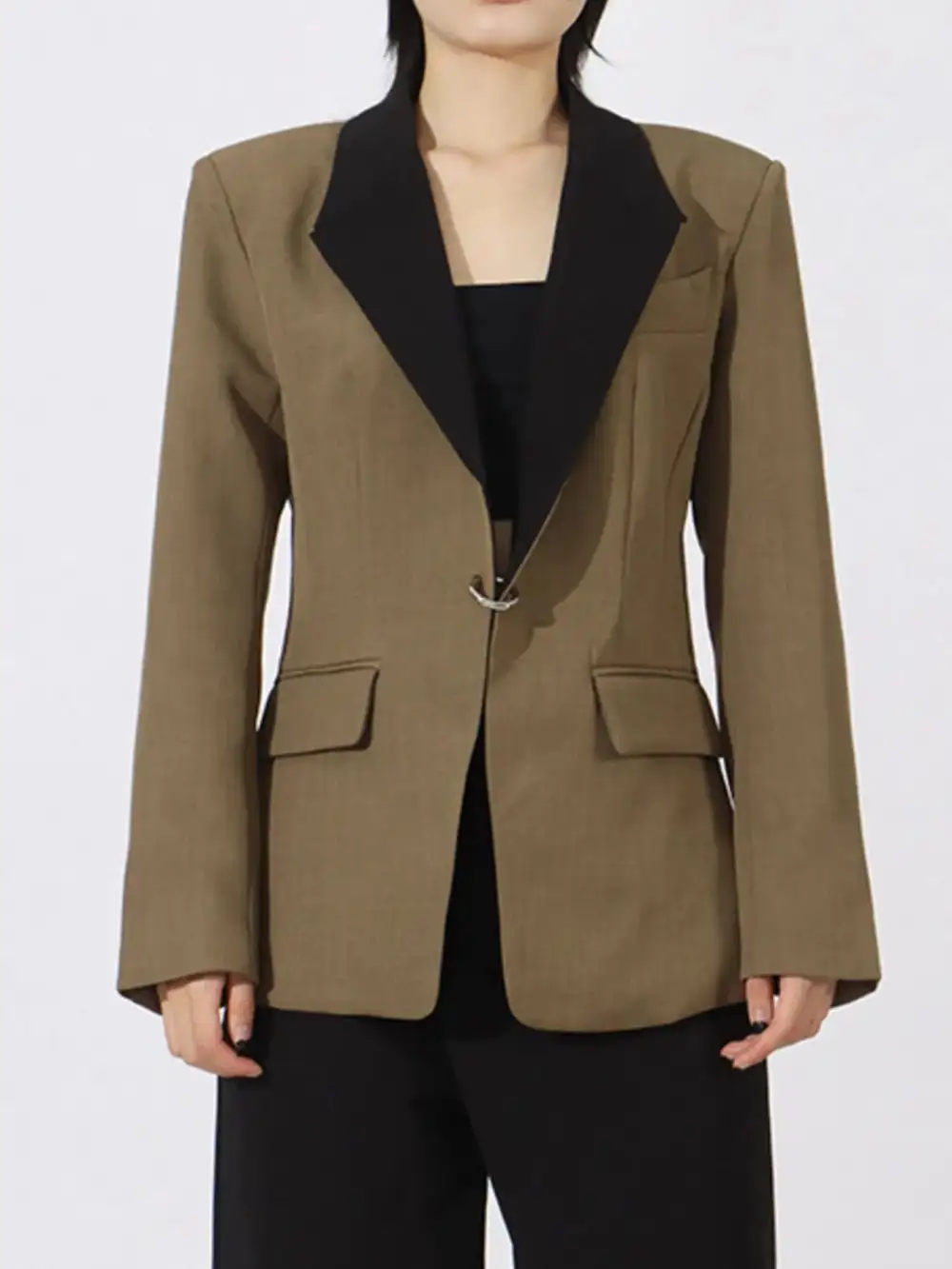Lapel-Collar Long-Sleeve Contrast Blazer