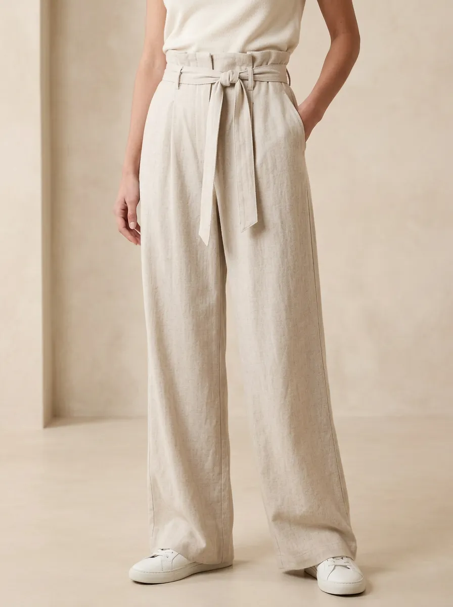 Wide-Leg Tie-Waist Casual Casual Wide Leg Pants