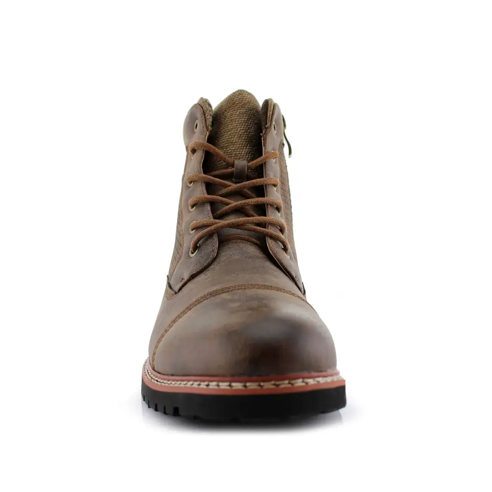 Faux-Leather Burnished Lace-Up Combat Boots