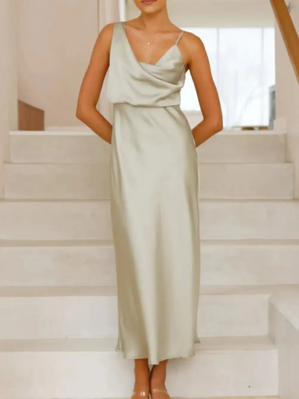 Balanced Detail Satin Midi Dress