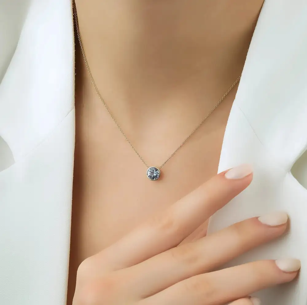 Bezel Set Aquamarine Solitaire Necklace