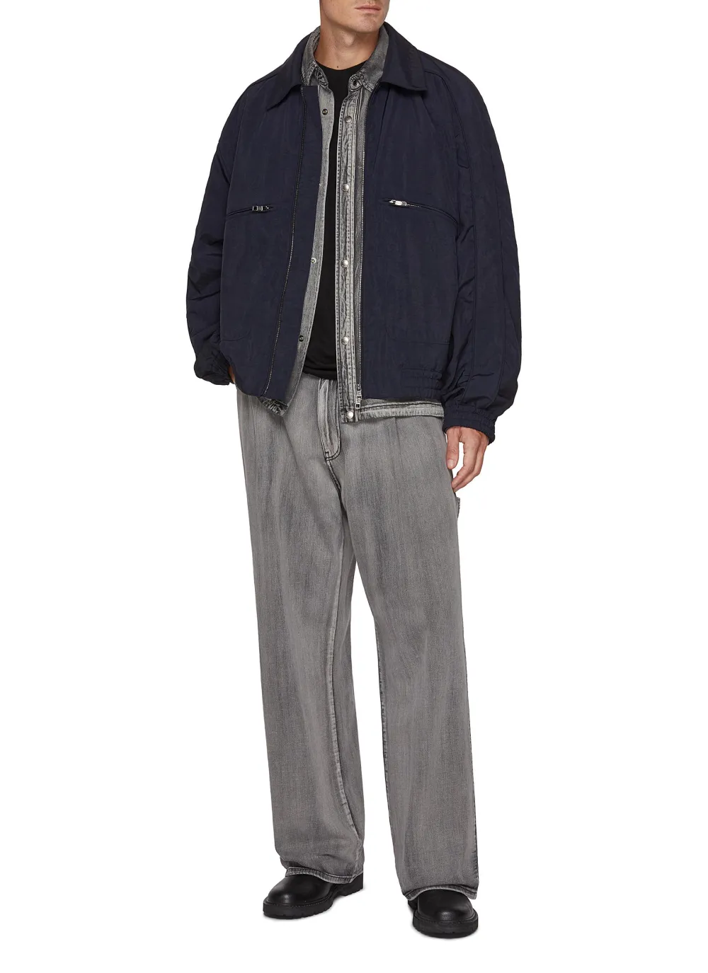 Simple Straight-Cut Comfort Grey Cottom Jeans