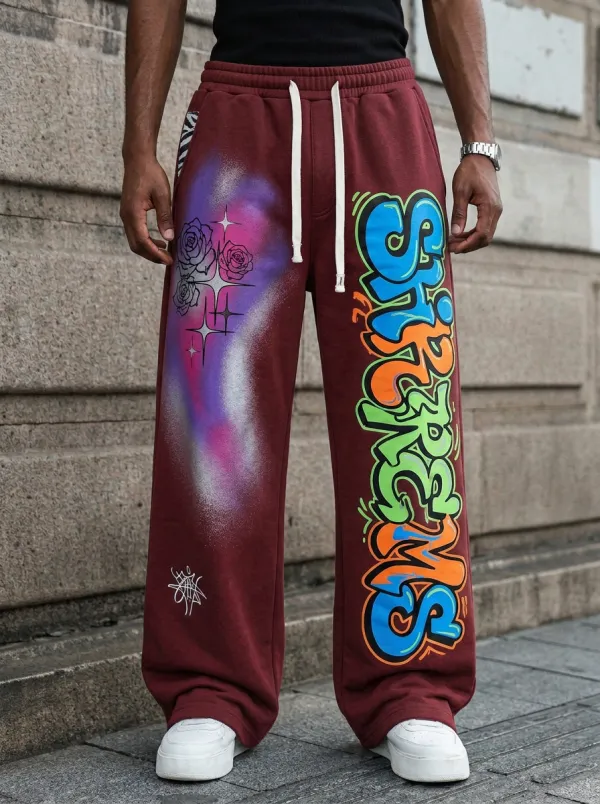 Men's Streetwear Graffiti Rose Star Printed Sweatpants