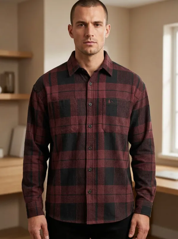 Pine Tree Forest Plaid Single Pocket Shirt