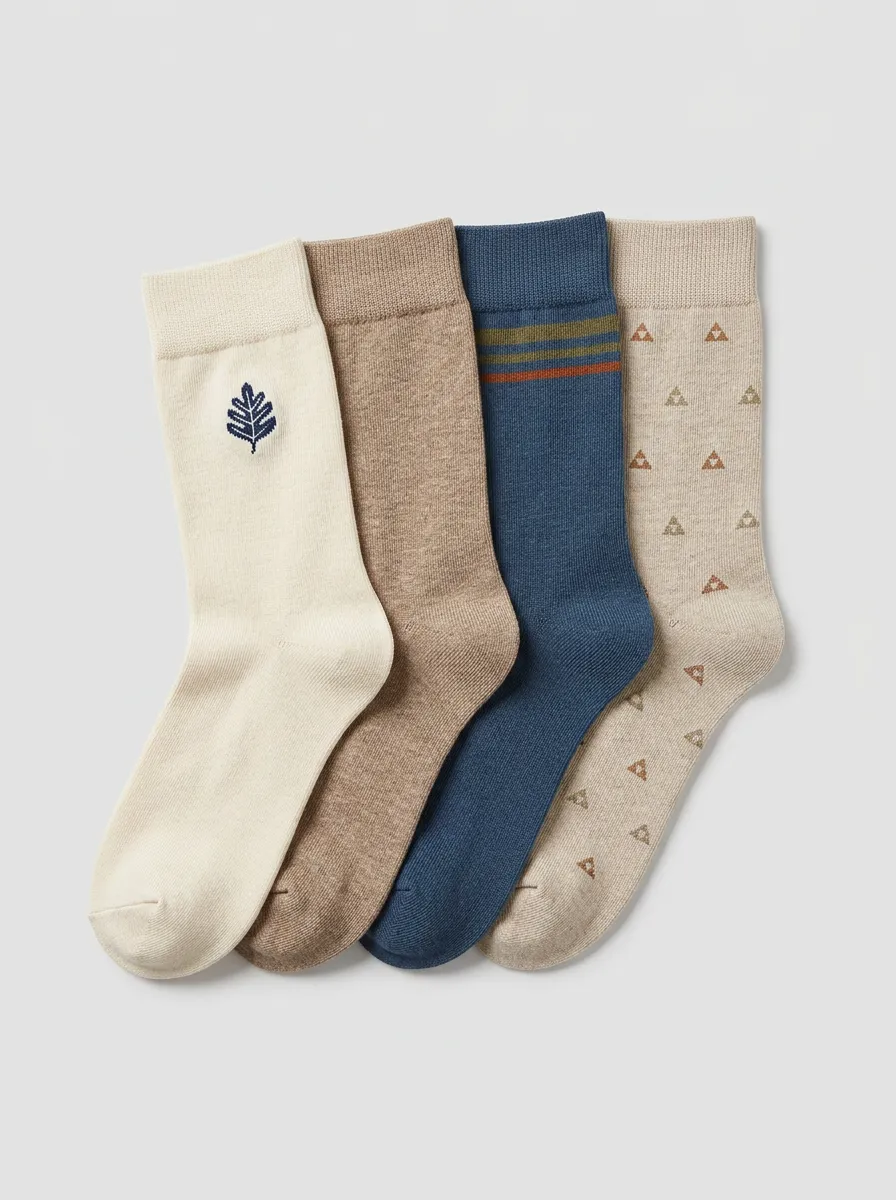 Leaf Triangle Striped Men's Four-Pair Long Socks