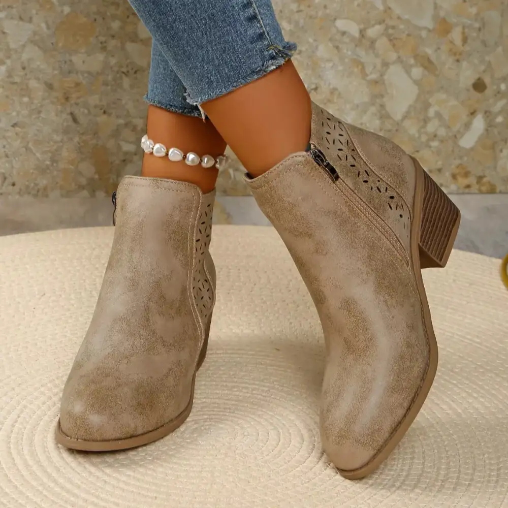 Structured Pointed Toe Block Heel Boots