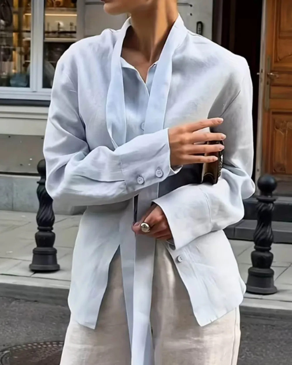 Back-Tie Long-Sleeve Blouse