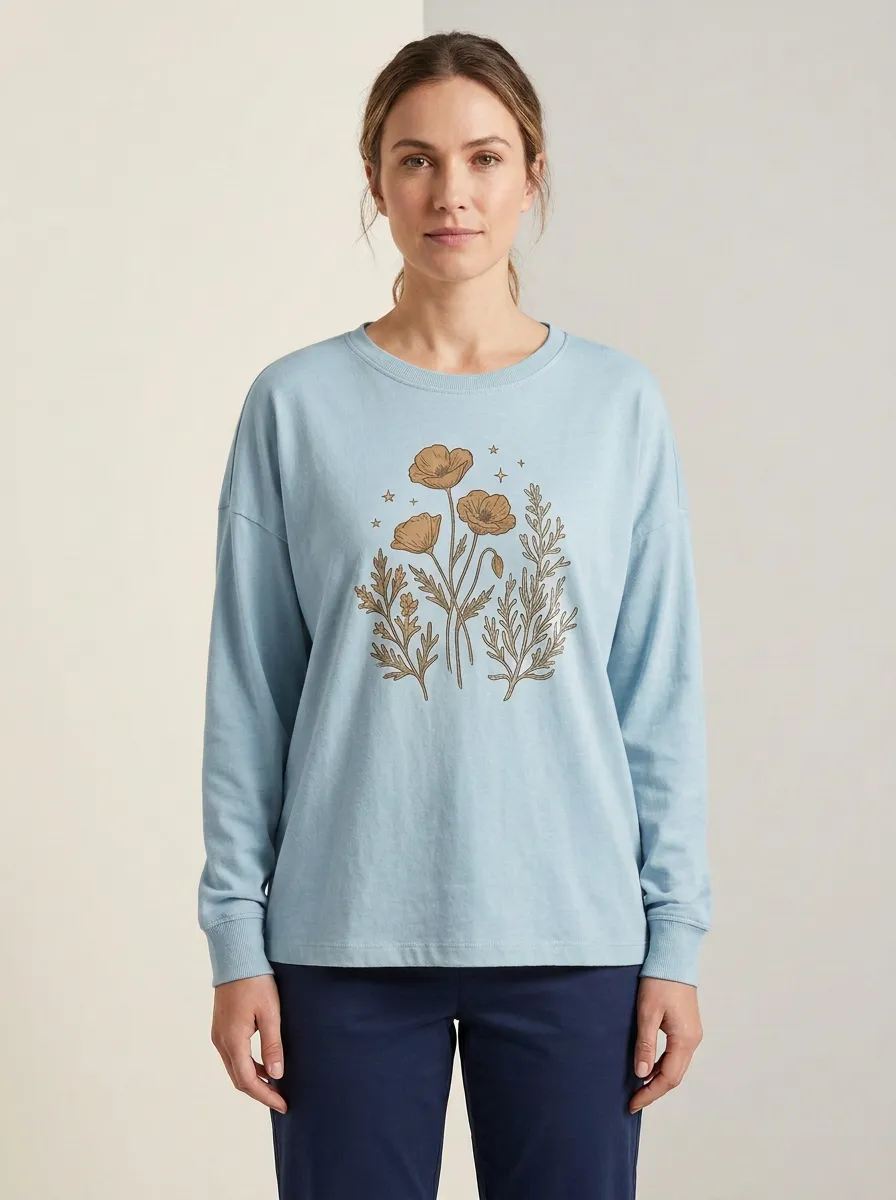 Women's Floral Graphic Long-Sleeve Crew-Neck