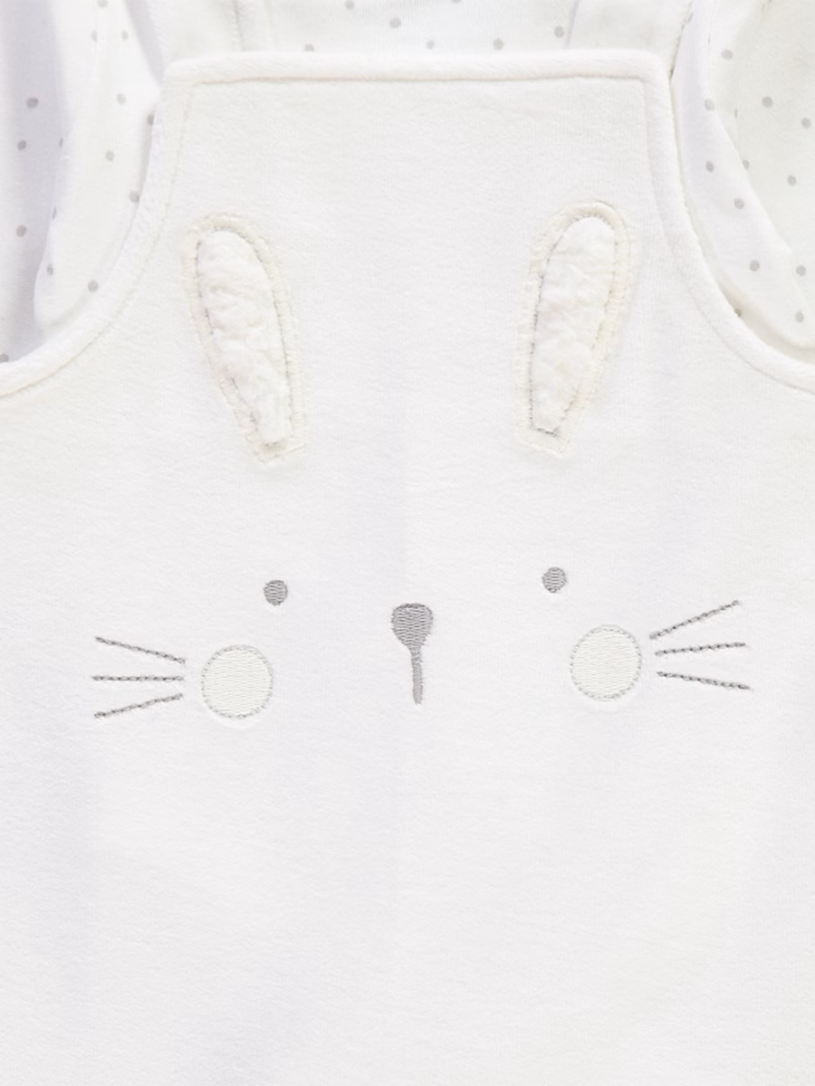 White Bunny Dungarees and Spotty Bodysuit Outfit detail 3