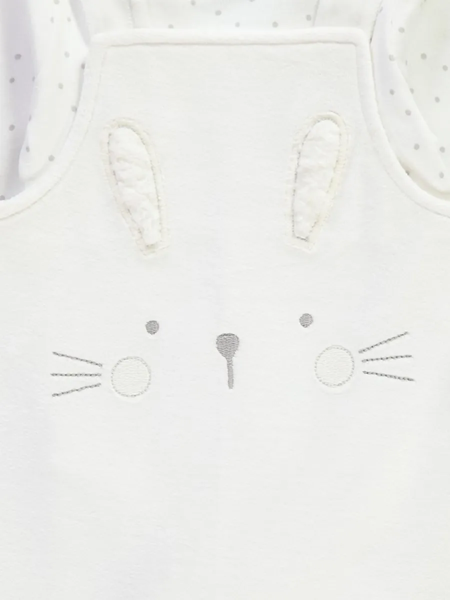 White Bunny Dungarees and Spotty Bodysuit Outfit