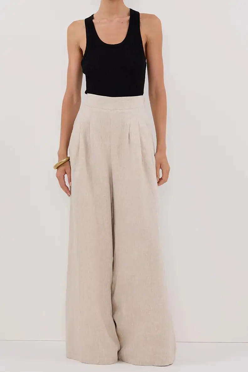 NATURAL WIDE LINEN PANT