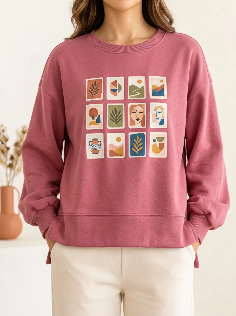 Illustrated Abstract Gallery Grid Women's Hoodie