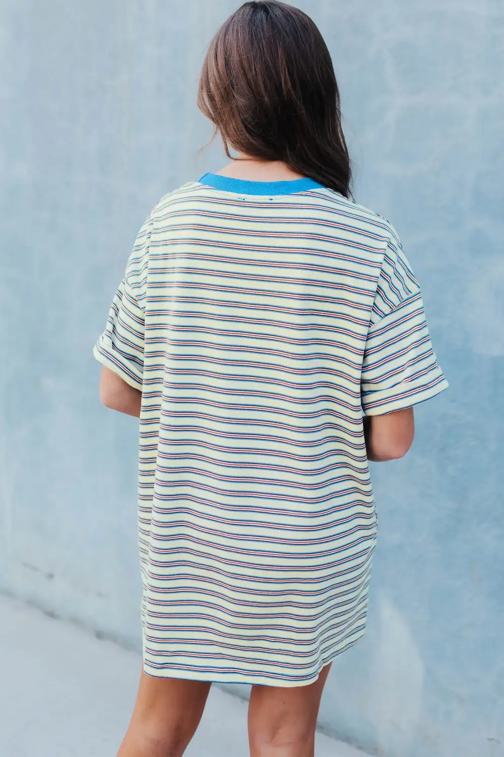 Drape Striped Drop Shoulder Mini Dress