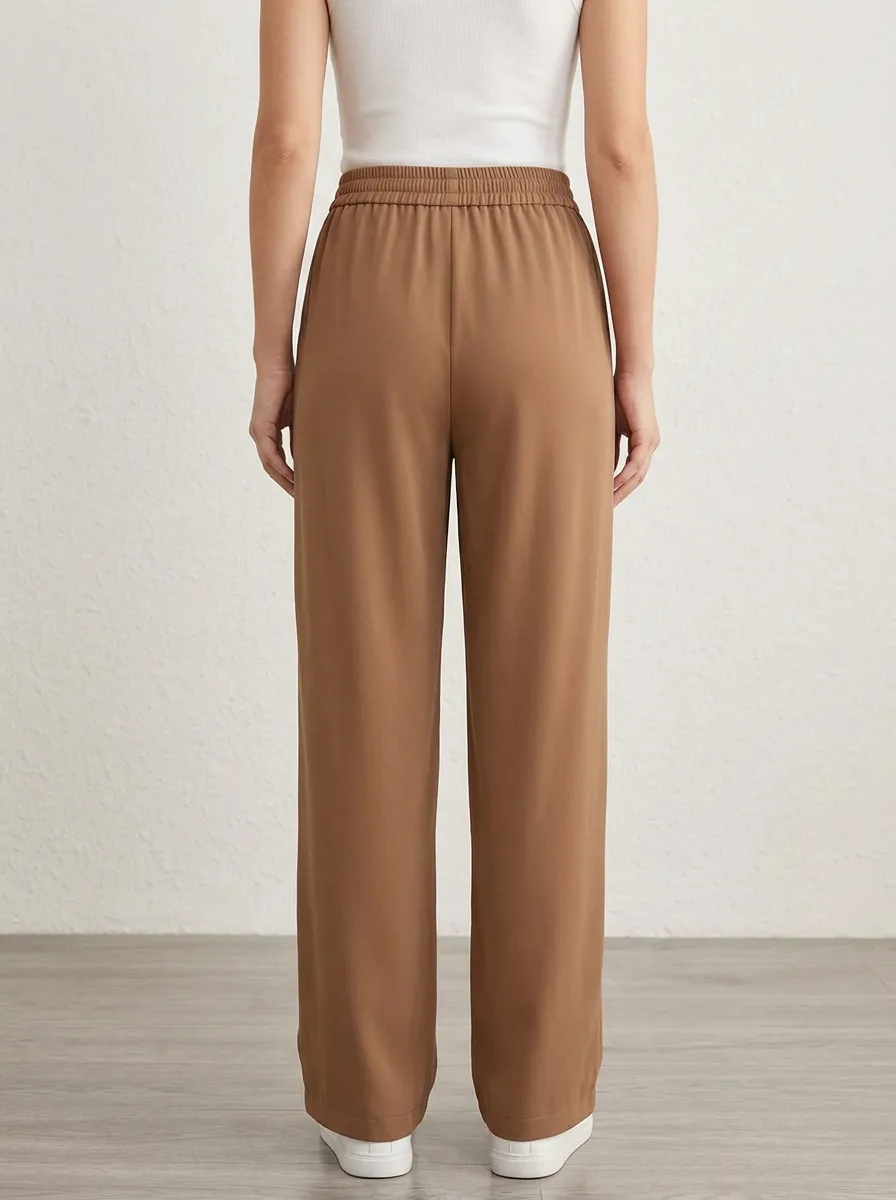 Women's Back-Elastic Faux-Fly Wide-Leg Trousers