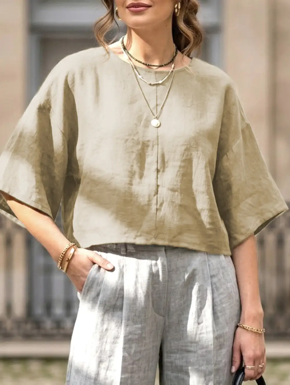 Linen Crew Neck Short Sleeve Tee