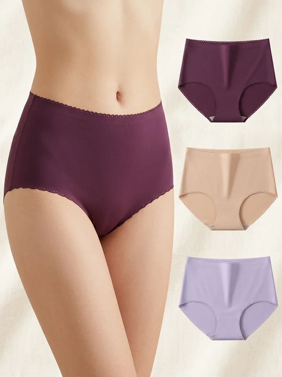 Women's Scalloped Edge Seamless Solid Color Three-Pack Panties