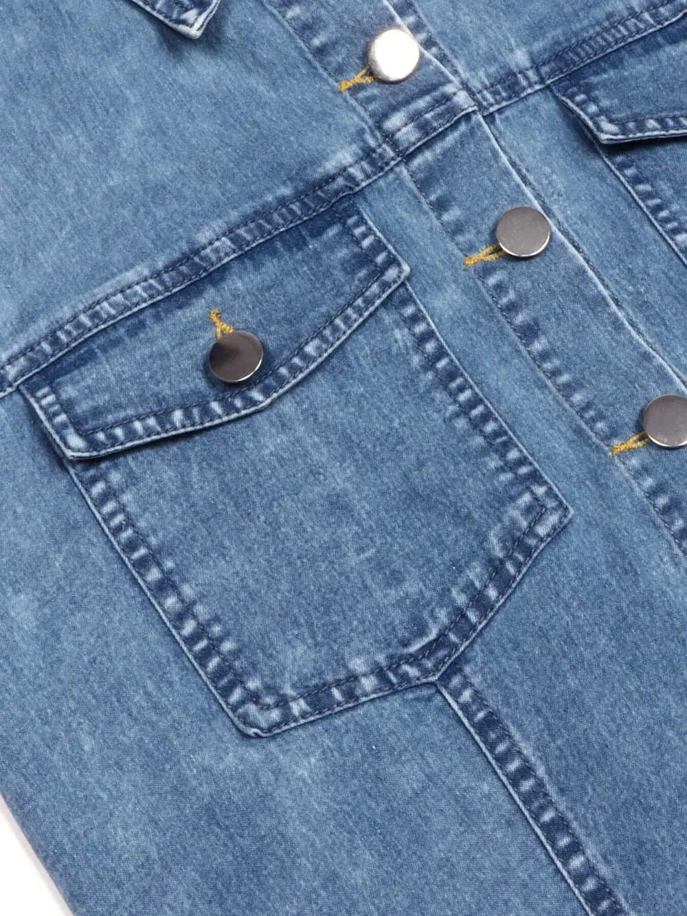 Polished Detail Denim Button Front Dress