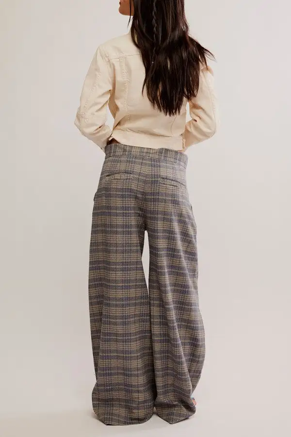 Women's Plaid Print Wide Leg Trousers