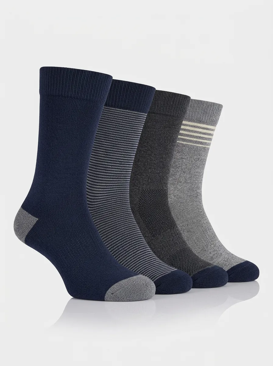 Striped Ribbed Texture Textured Outdoor-Inspired Men's Crew Socks Four-Pair Pack