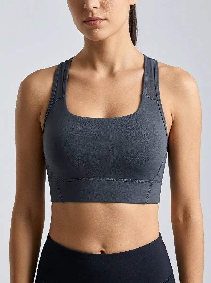 Women's Scoop Neck Racerback Mesh Panel Sports Bra