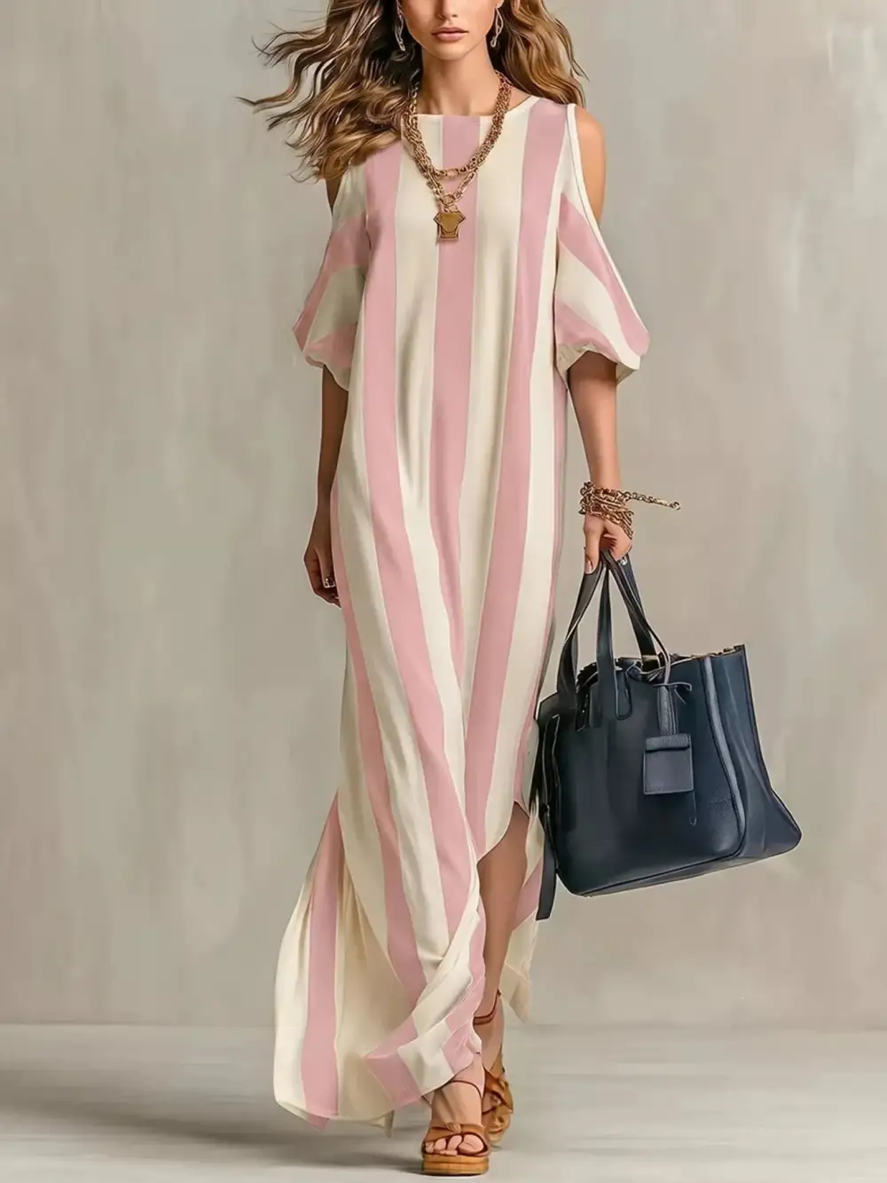 Striped Cold Shoulder Maxi Dress