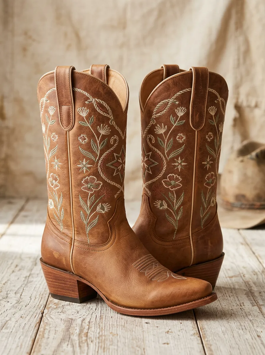 Unisex High-Plains Floral Star Embroidered Collection Western Cowboy Boots