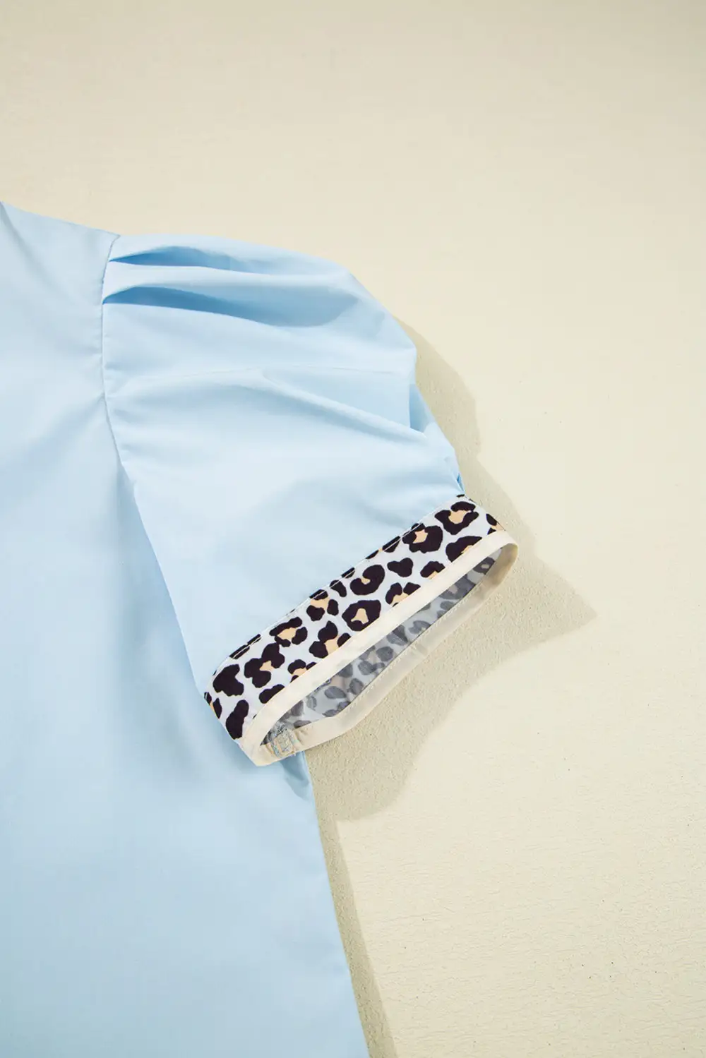Leopard Print Puff Sleeve Split Neck Blouse
