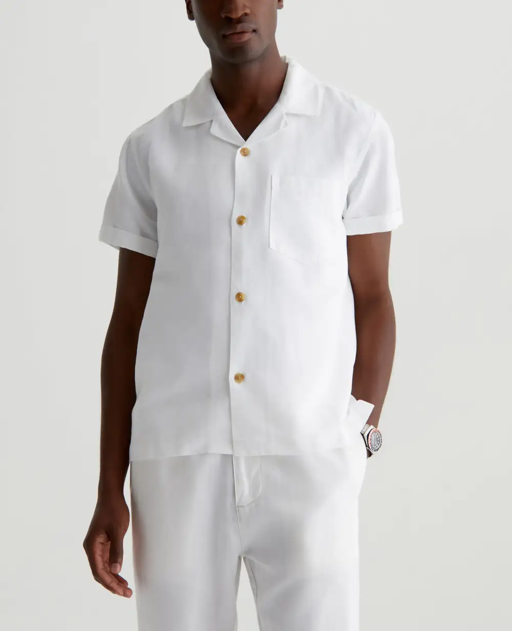 Men's Cotton Linen Blend Camp Collar Shirt