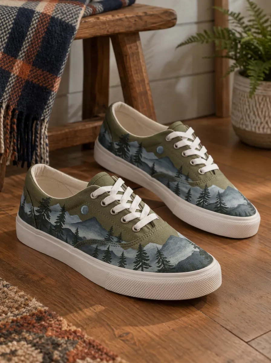 Men's Everyday Nature Lover Mountain Forest Patterned Canvas Shoes