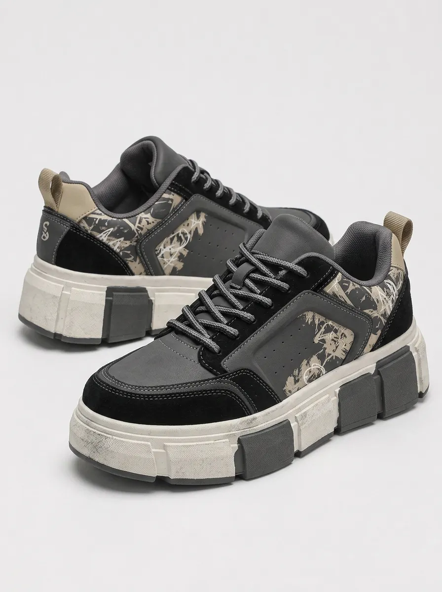 Men's Streetwear Graffiti Pattern Printed Chunky Sneakers