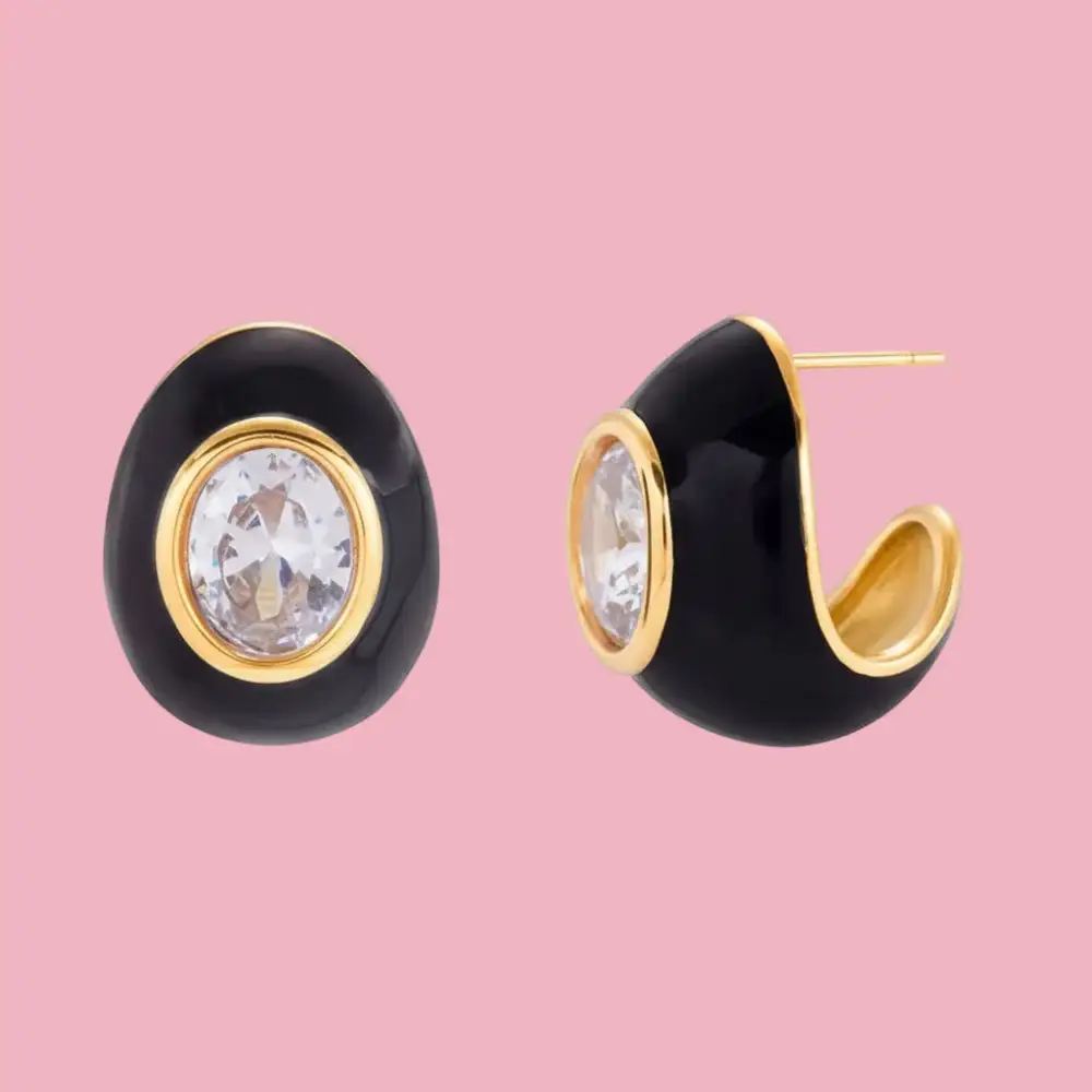 Enamel Stone Hoop Earrings