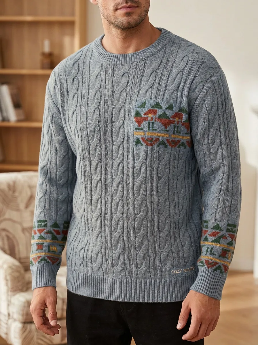 Men's Winter Geometric Cable Knit Sweater