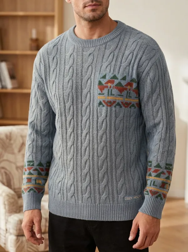 Men's Winter Geometric Cable Knit Sweater