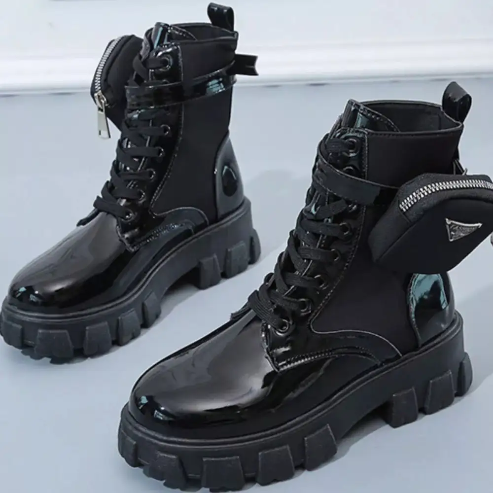 Textured Lace-Up Platform Ankle Boots