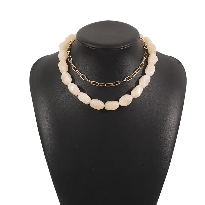 Resin Bead Chain Layered Necklace