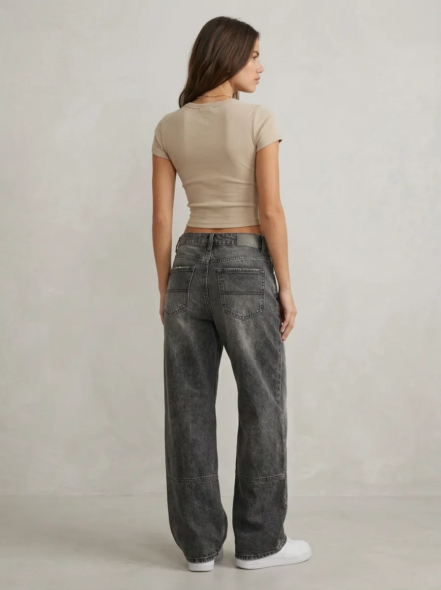 Women's Modern Casual Streetwear Washed Wide Leg Denim Baggy Jeans