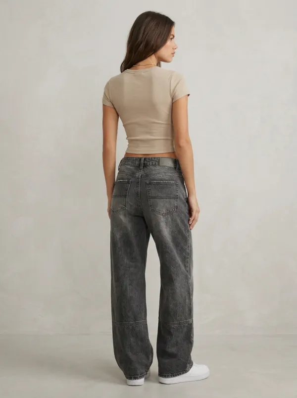 Women's Modern Casual Streetwear Washed Wide Leg Denim Baggy Jeans
