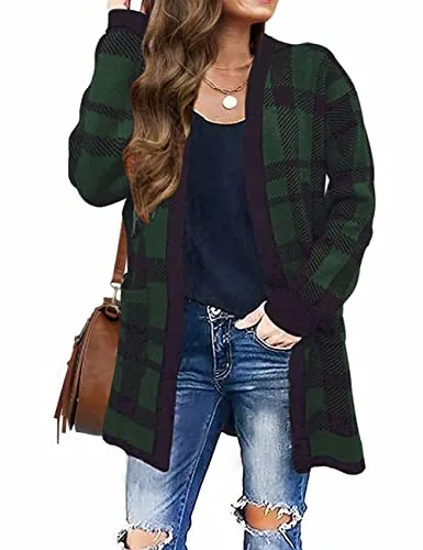 Women's Long Sleeves Open Front Leopard Print Knitted Sweater Cardigan Coat Outwear