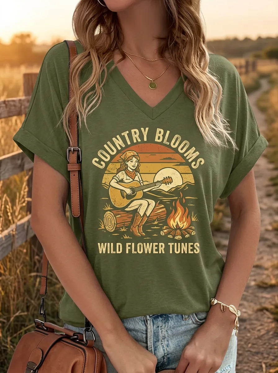 Guitar Campfire Women's V-Neck T-Shirt