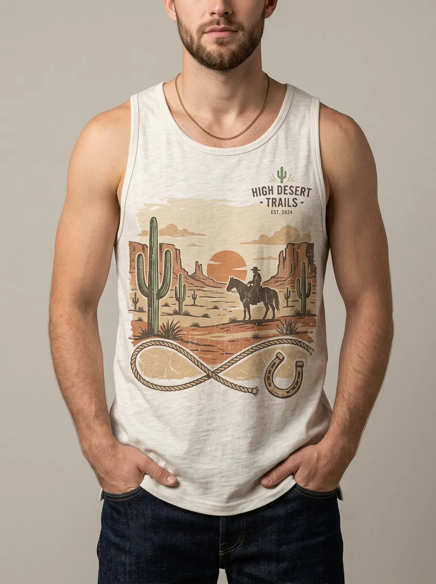 Men's Western Cowboy High Desert Trails Printed Tank Top