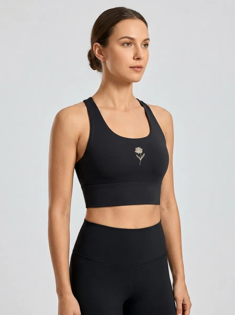 Women's Floral-Graphic Scoop-Neck Racerback Line-Art Sports Bra